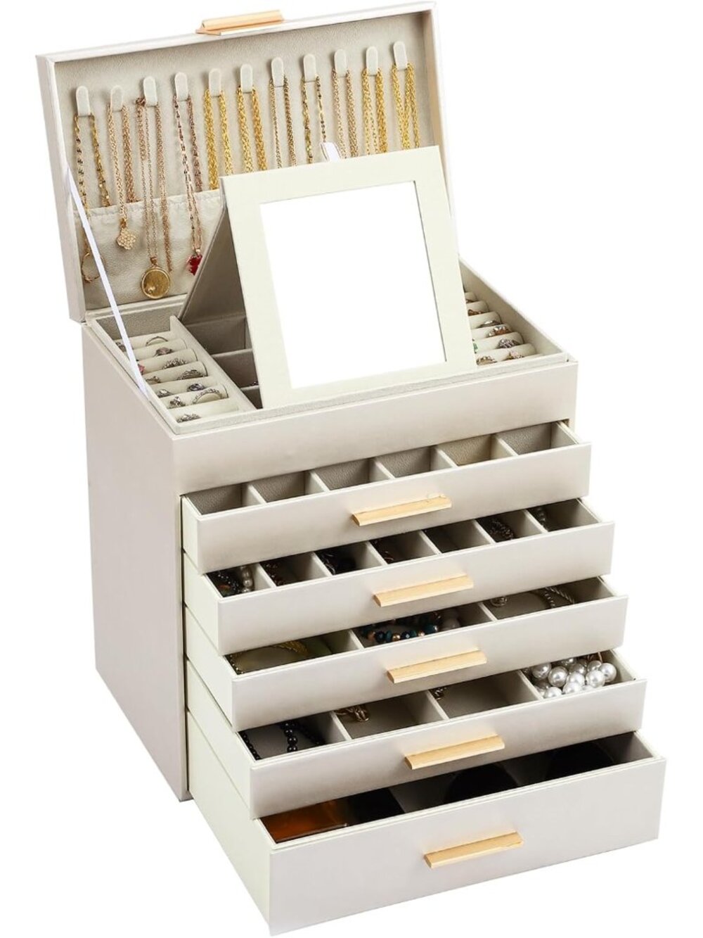 Elegant 6-Layer Faux Leather Jewelry Organizer for Women